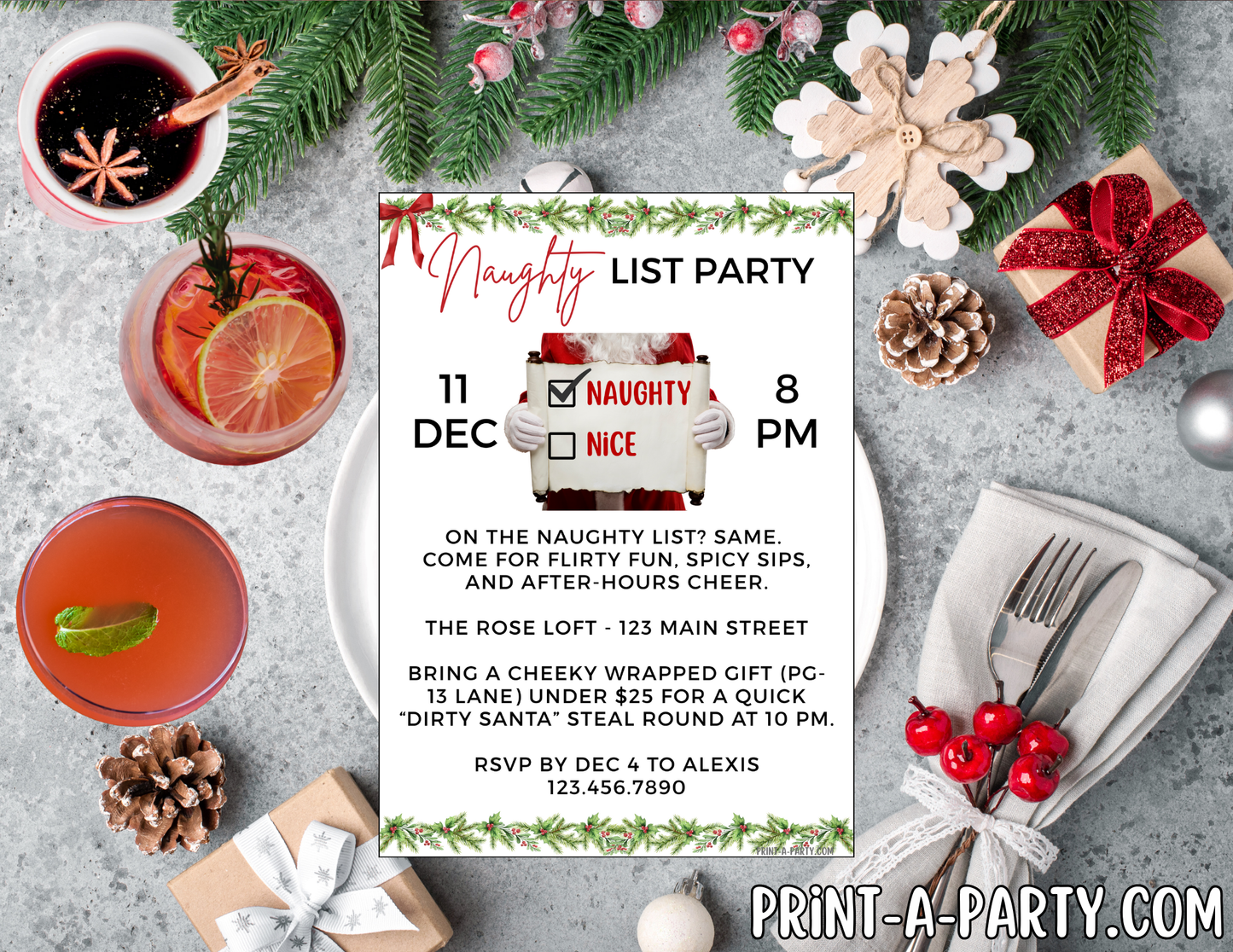 NAUGHTY LIST PARTY - Editable Naughty List Christmas Party Invitation – Fun Adult Holiday Invite Template