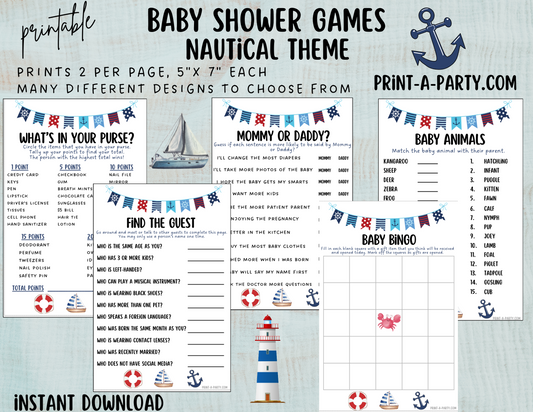 GAMES for Baby Shower | Nautical Baby Shower Theme | Nautical Baby Shower Games | Nautical Baby Shower Activities |Anchor | Ship| INSTANT DOWNLOAD
