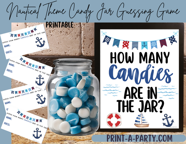 CANDY JAR GUESSING GAME | How many candies in jar | Nautical Theme | Baby Shower Game | Nautical Baby Shower | Nautical Party | Printable