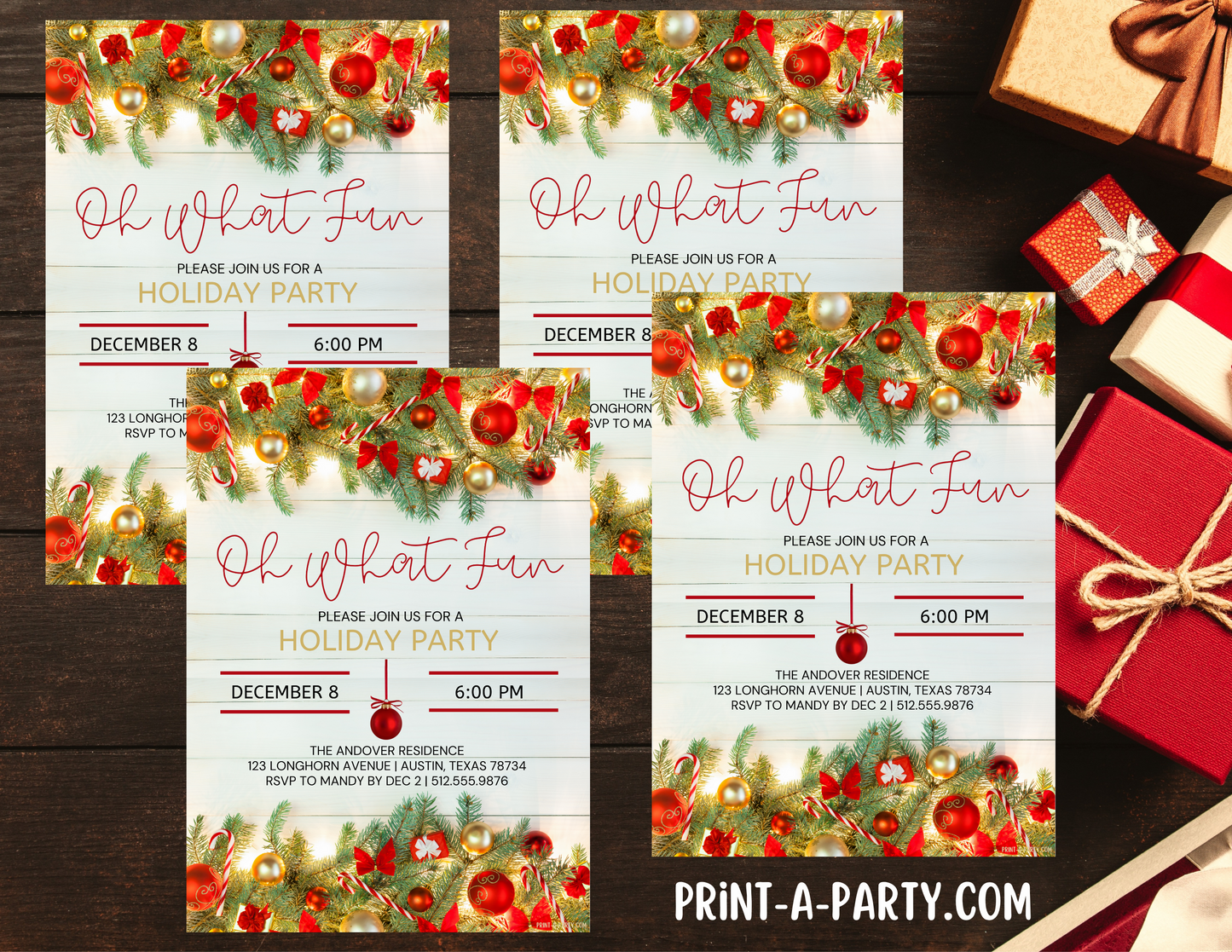 OH WHAT FUN Editable Christmas Party Invitation Template for Easy Sharing Posting or Printing