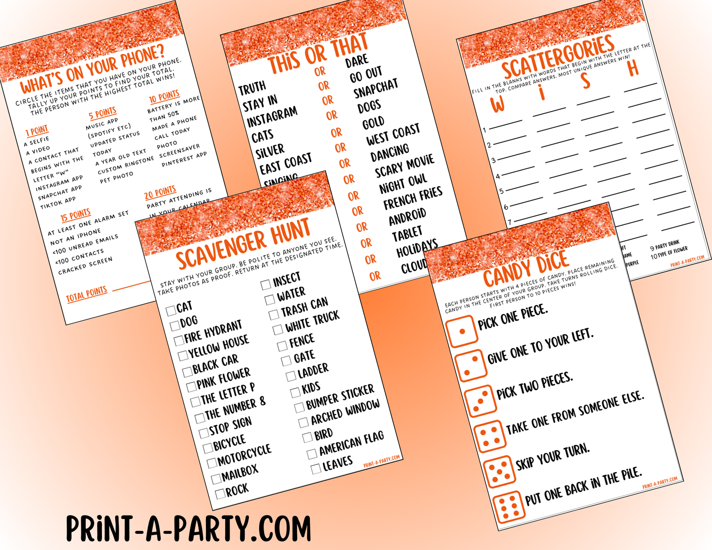GAMES: COLOR PARTY ORANGE THEME | Color Party | Orange Party Games | Orange Party Ideas | INSTANT DOWNLOAD