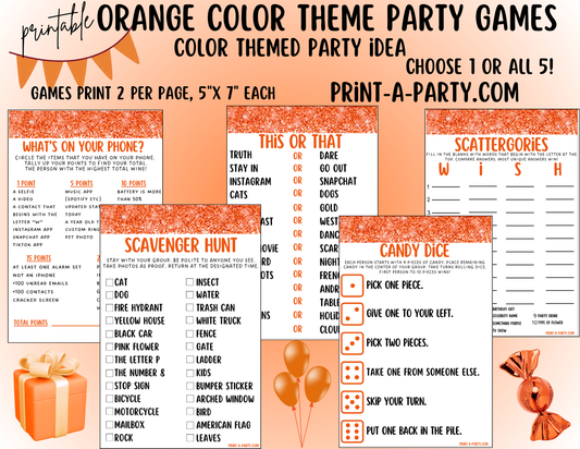 GAMES: COLOR PARTY ORANGE THEME | Color Party | Orange Party Games | Orange Party Ideas | INSTANT DOWNLOAD