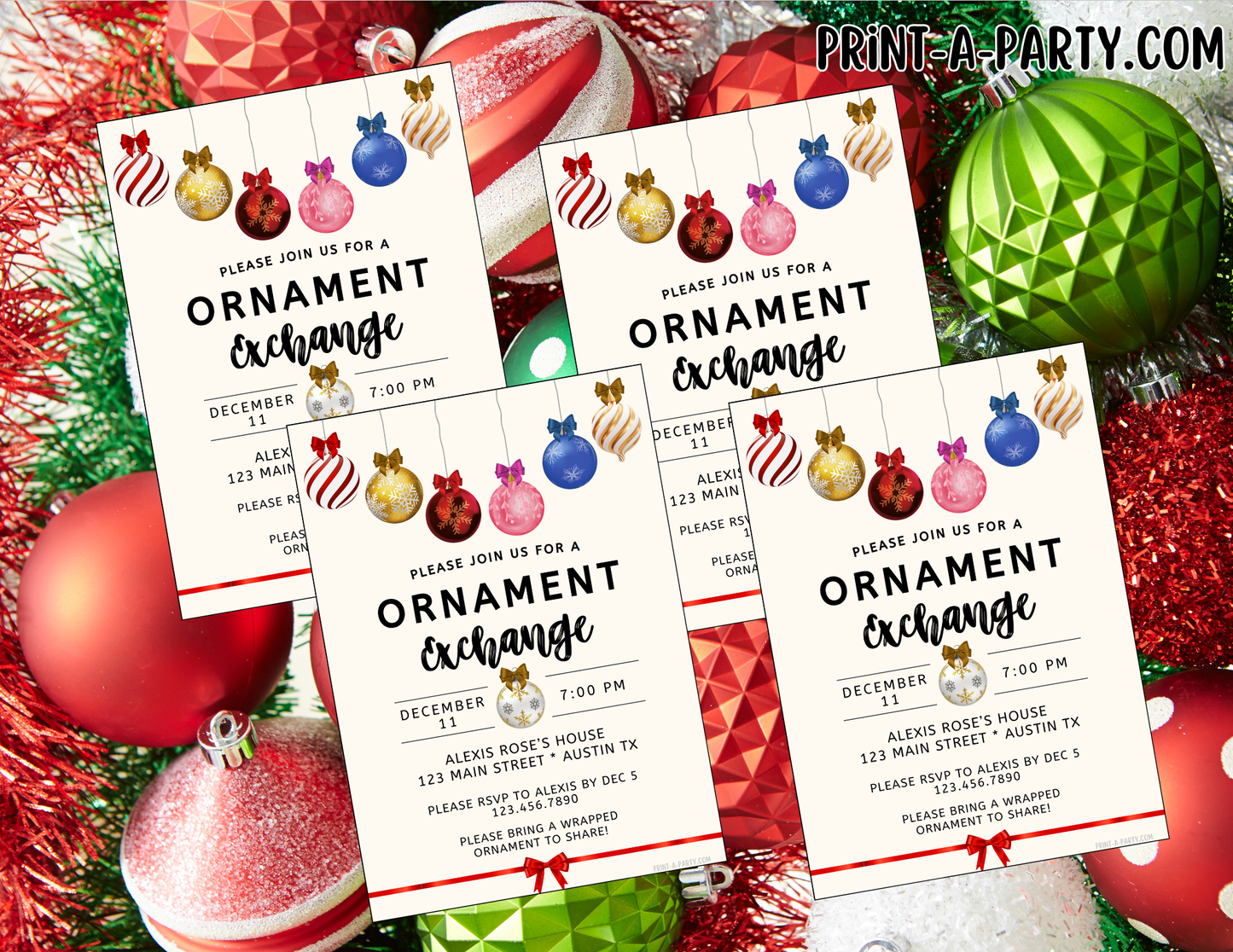 ORNAMENT EXCHANGE PARTY Invite - Editable Ornament Exchange Party Invitation Template – Christmas Holiday Invite