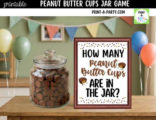 Peanut Butter Cups Jar Guessing Game Printable Sign (8x10) + Guessing Cards - Party Game Decor