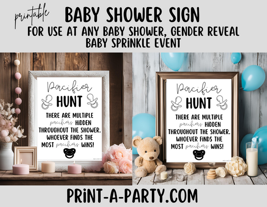 PACIFIER HUNT Game Sign Printable - Fun Baby Shower Game for Gender Reveals, Sprinkles and Adoption Celebrations