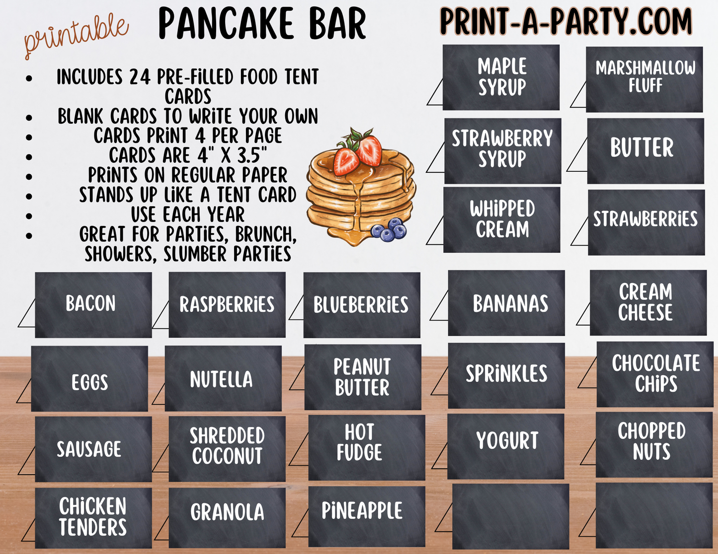 PANCAKE BAR - Printable Chalkboard Pancake Bar Sign & Topping Labels – Perfect for Brunches, Showers, Birthdays Slumber Parties & More