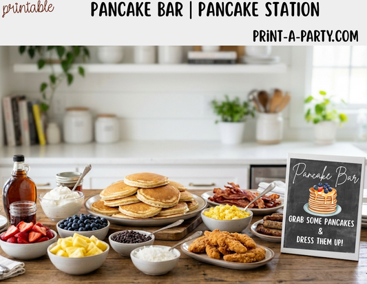 Pancake Bar Sign (8x10) + Topping Tent Cards - Printable Brunch Buffet Decor