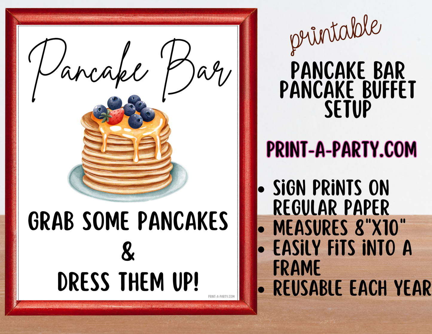 PANCAKE BAR - Printable White Pancake Bar Sign & Topping Labels – Perfect for Brunches, Showers, Birthdays Slumber Parties & More