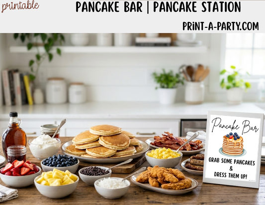 Pancake Bar Sign (8x10) + Topping Tent Cards - Printable Brunch Buffet Decor