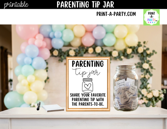 Parenting Tip Jar Printable Sign (8x10) + Tip Cards – Baby Shower or Event Decor