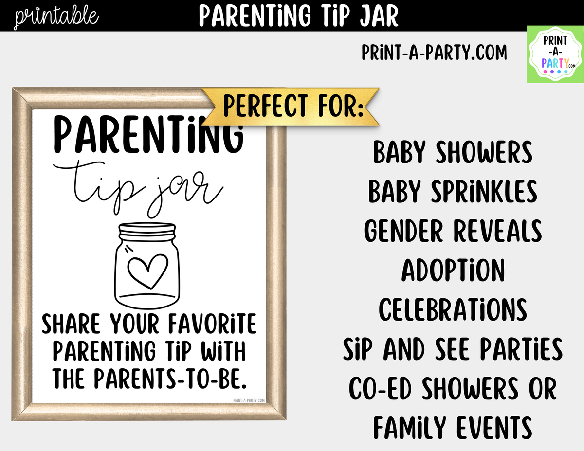 Parenting Tip Jar Printable Sign – Baby Shower Activity