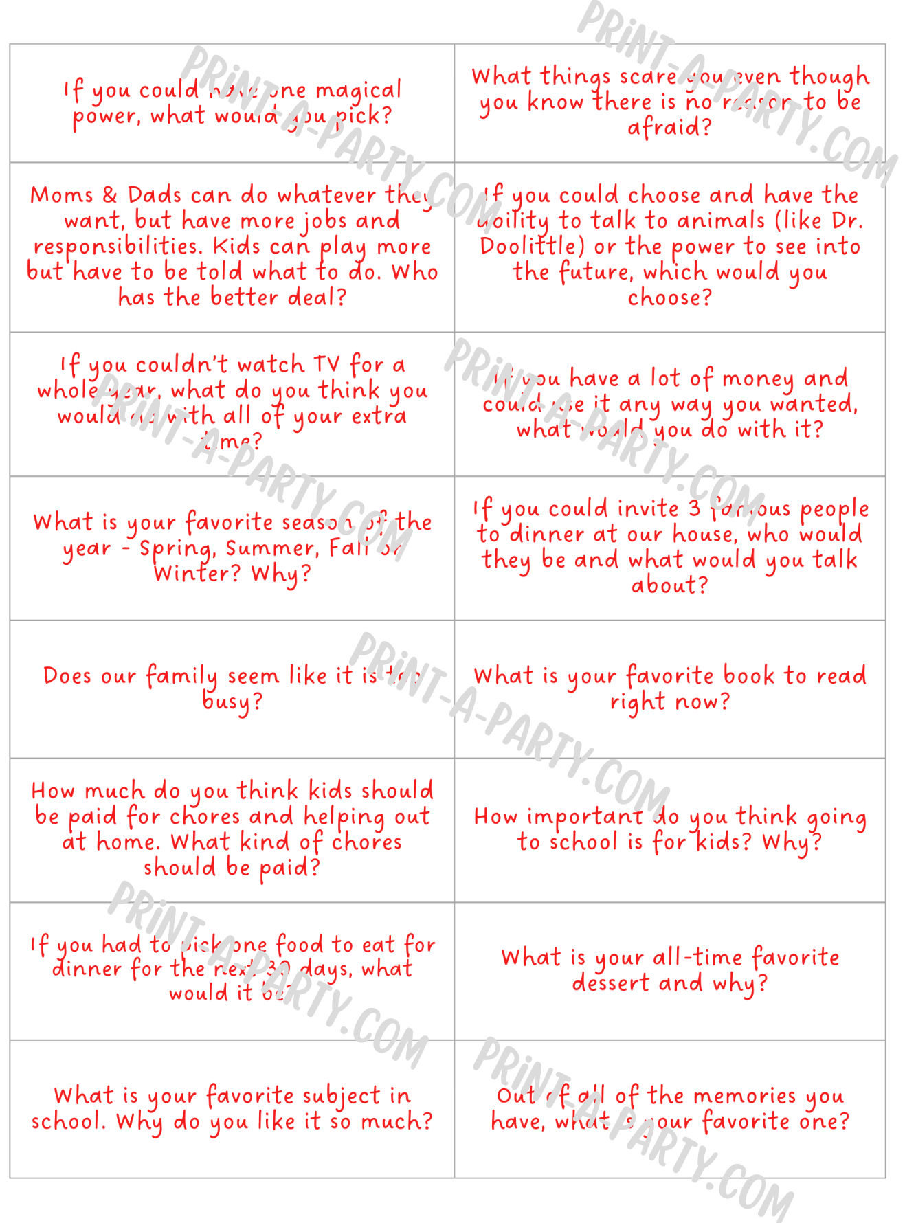 Dinner Conversation Jar - 100 unique, fun, thought-provoking questions for kids | Family Dinner Idea | 100 Questions to ask your kids at Dinner | Instant Download