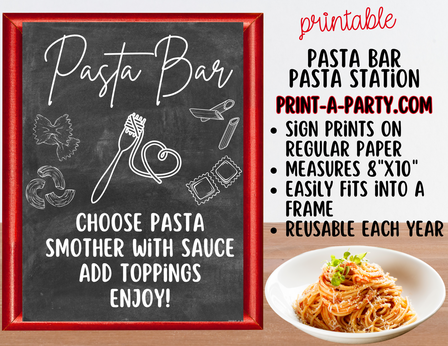 PASTA BAR Sign and Food Tent Cards - Chalkboard - perfect for parties, showers, office gatherings and holiday buffets!
