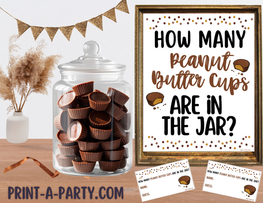 Candy Jar Guessing Game - PEANUT BUTTER CUPS - Printable Party Game for Showers, Classrooms, Parties, and Office Events
