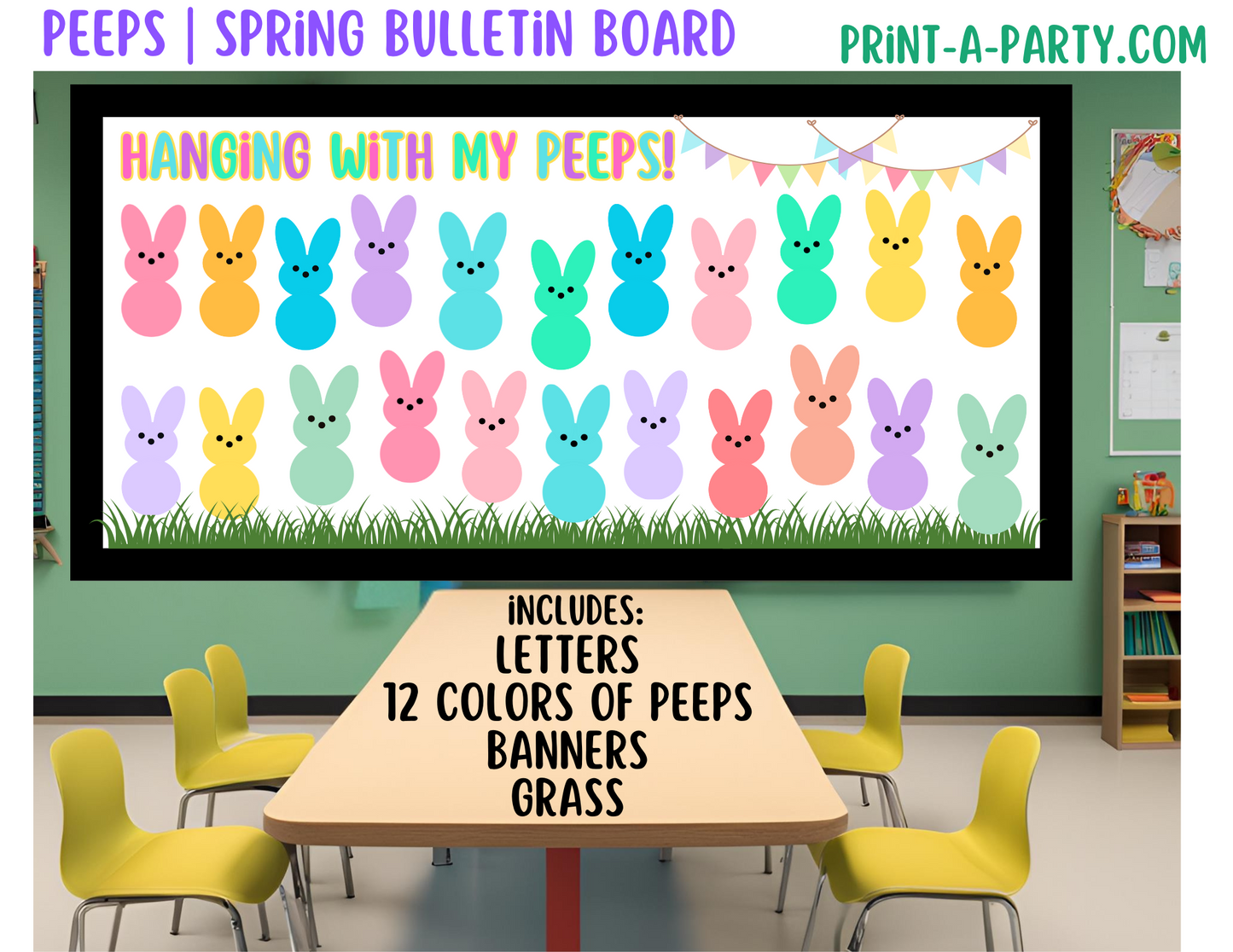 BACK TO SCHOOL: Bulletin Board Display for Classroom - PEEPS | Spring Bulletin Board | Peeps Bulletin Board | Customizable Peeps lets you add names!