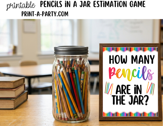 How Many Pencils in Jar Guessing Game Printable – Sign + Guessing Cards for Class Activity