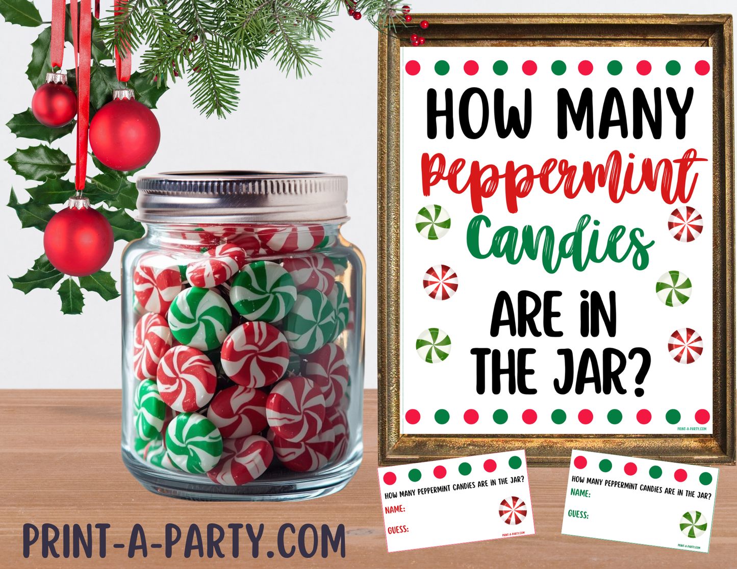 Candy Jar Guessing Game - CHRISTMAS PEPPERMINT CANDY - Printable Holiday Party Game for Kids, Classrooms, Parties and Office Fun!