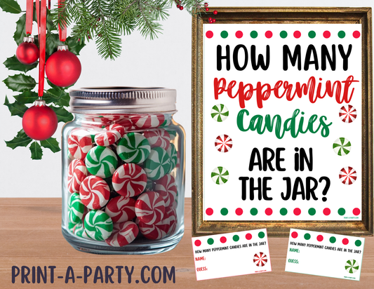 Candy Jar Guessing Game - CHRISTMAS PEPPERMINT CANDY - Printable Holiday Party Game for Kids, Classrooms, Parties and Office Fun!