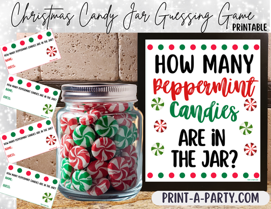 Candy Jar Guessing Game - CHRISTMAS PEPPERMINT CANDY - Printable Holiday Party Game for Kids, Classrooms, Parties and Office Fun!