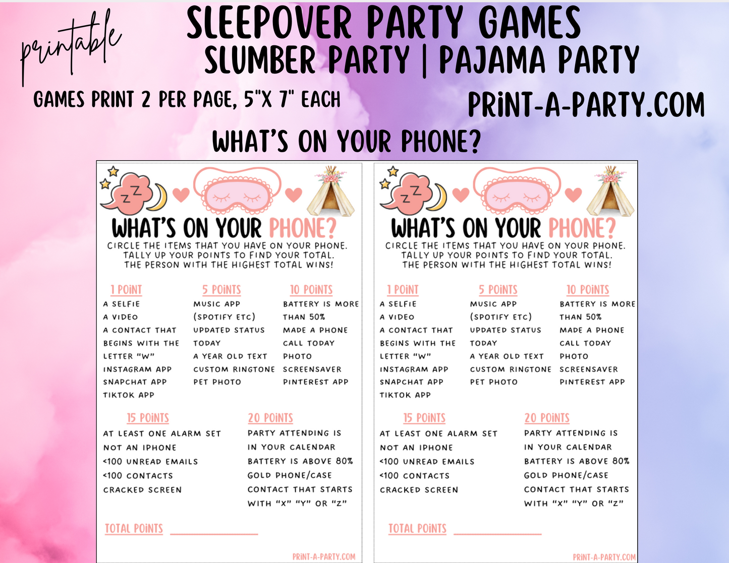 GAMES: SLEEPOVER PARTY THEME | Slumber Party Games | Pajama Party Games | Birthday Party Games | Sleepover Slumber Party | Slumber Party Ideas | INSTANT DOWNLOAD