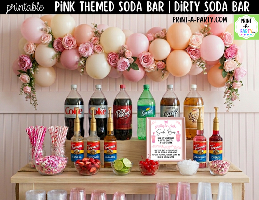 SODA BAR - Printable Pink Themed "Dirty" Soda Bar - Sign & Recipe Tent Cards (12 recipes!)