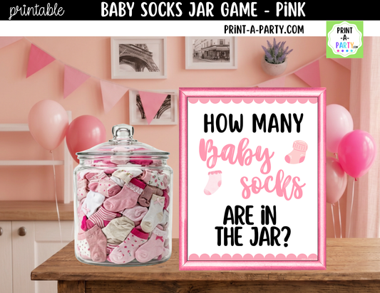 Baby Socks Jar Guessing Game Printable Sign (8x10) & Guessing Cards for Baby Girl Events