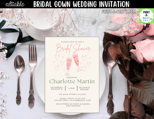 Pink Champagne Wedding Invitation Template Canva