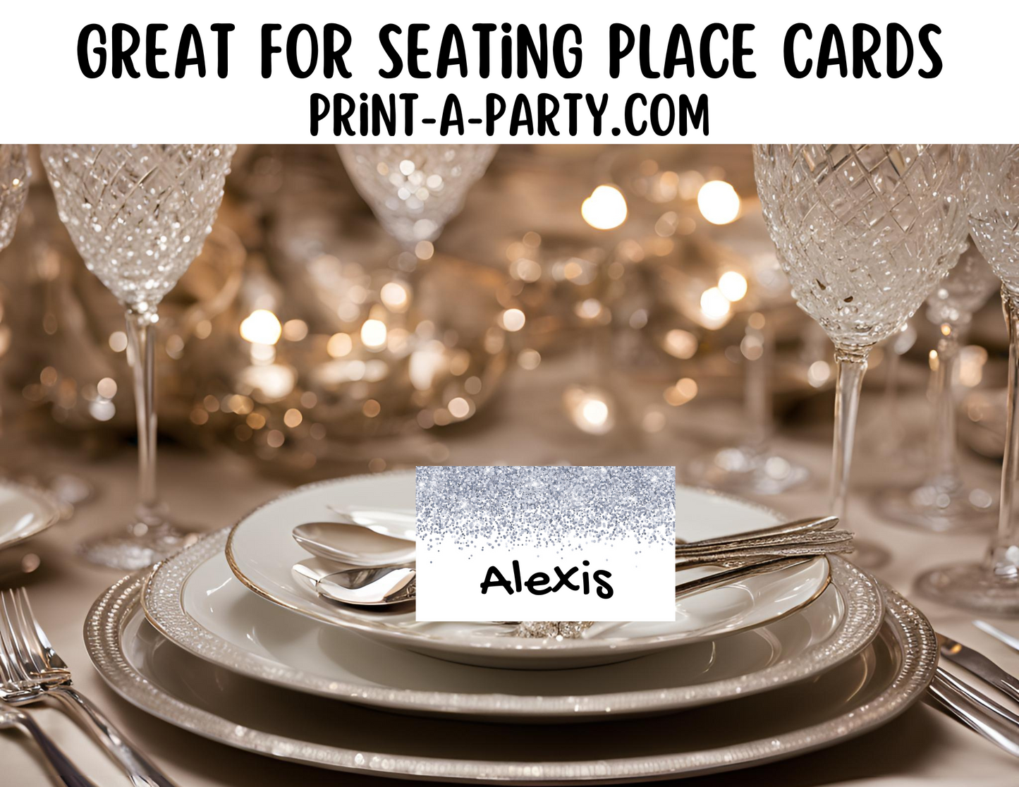DIY Printable or Editable Buffet Food Label Cards or Seating Place Cards | GLITTER Theme Designs | Place Card Signs | Buffet Labels | Food Labels | Party Labels | Birthdays | Weddings | Showers | Babies