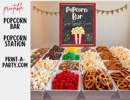 POPCORN BAR Sign & Toppings Labels Printable - Chalkboard - Perfect for Movie Night, Sleepover, Shower, Circus Party Decor and more!