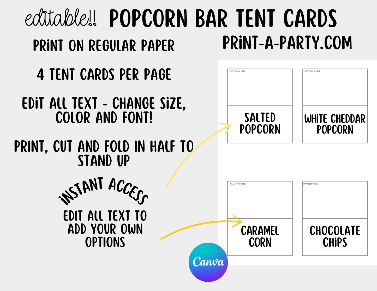 EDITABLE POPCORN BAR | POPCORN STATION Setup - White | Popcorn Bar Sign | Party Food Bar | Movie Party | Circus Party | Bridal Baby Shower | Sleepover | DIY Popcorn Bar