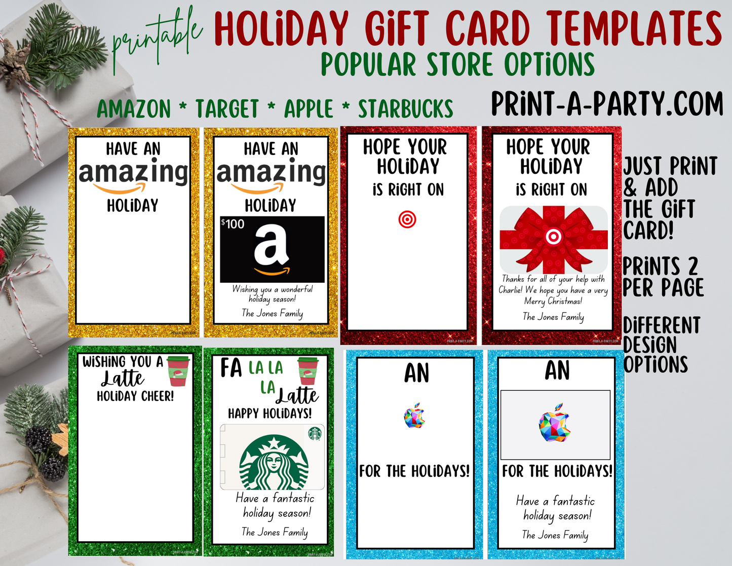 GIFT CARD Holiday Gift Card Holder Printables – Christmas Gift Card Templates for Teachers, Staff & Friends