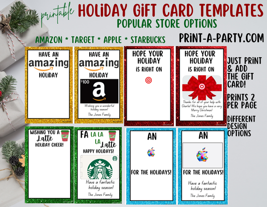 GIFT CARD Holiday Gift Card Holder Printables – Christmas Gift Card Templates for Teachers, Staff & Friends