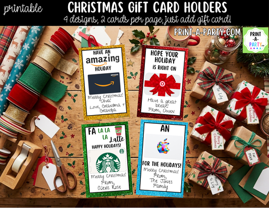 Printable Christmas Gift Card Holders - Holiday Gift Card Sleeve Templates for Teachers and Friends