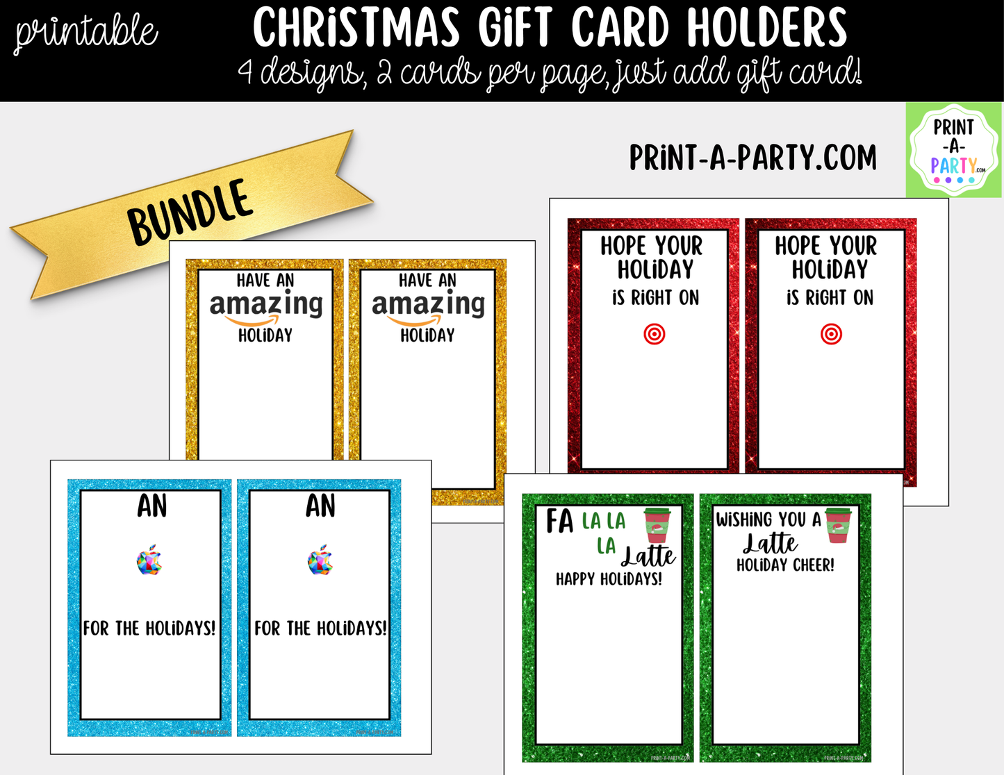 Printable Christmas Gift Card Holders - Holiday Gift Card Sleeve Templates for Teachers and Friends