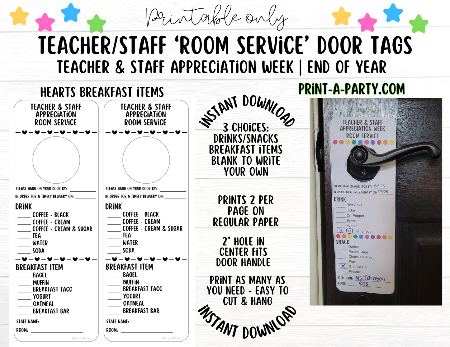 Appreciation Tag: Room Service Door Tags - Printable | Teacher Appreciation Week | Staff Appreciation | PTO | PTA | Teacher Appreciation Ideas