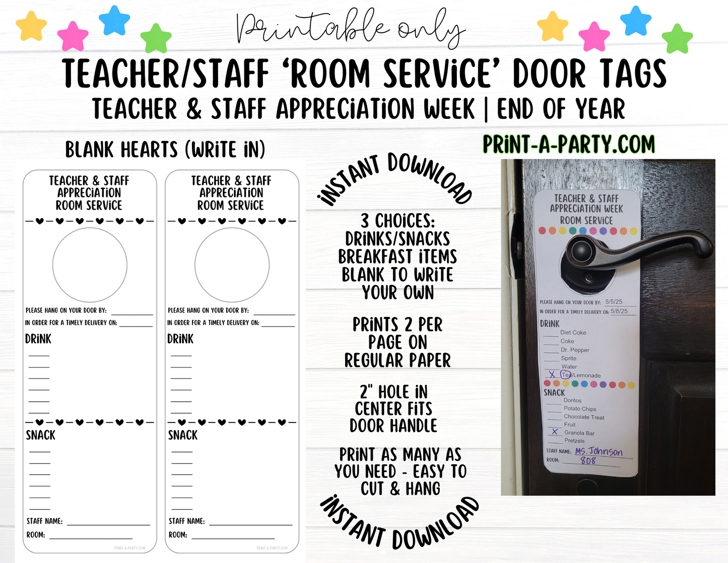 Appreciation Tag: Room Service Door Tags - Printable | Teacher Appreciation Week | Staff Appreciation | PTO | PTA | Teacher Appreciation Ideas