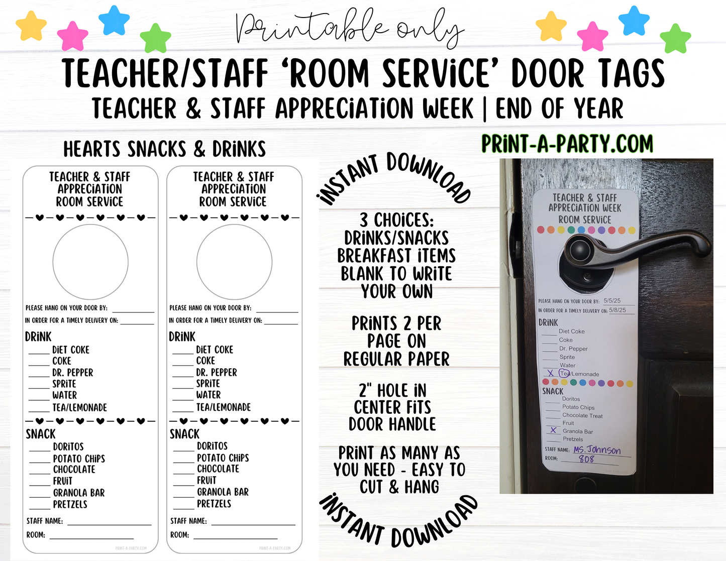 Appreciation Tag: Room Service Door Tags - Printable | Teacher Appreciation Week | Staff Appreciation | PTO | PTA | Teacher Appreciation Ideas