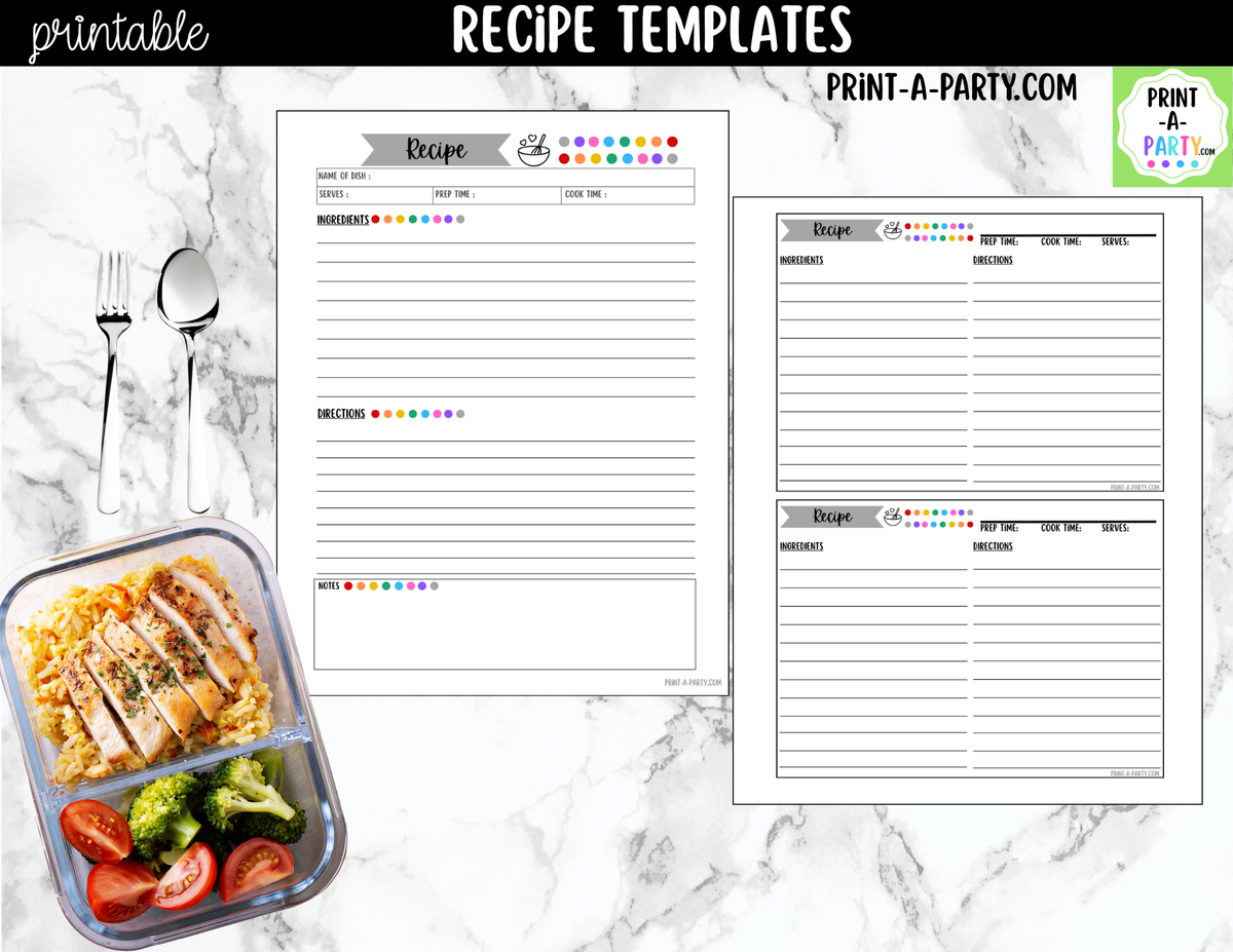 Printable Recipe Template Set | Recipe Cards & Binder Pages