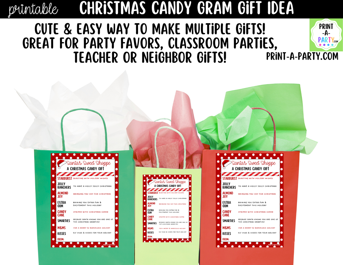 Christmas Candy Gram Printable | DIY Holiday Gift for Classrooms, Teachers and Neighbors
