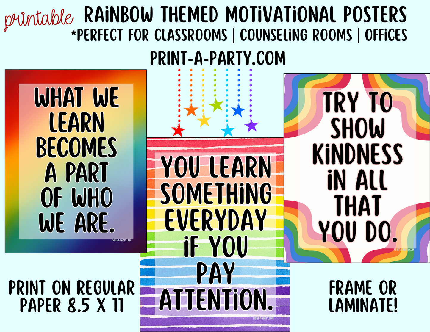 CLASSROOM DECOR | Rainbow-Themed Printable Motivational Posters for Classroom Decor - for Teachers, Counselors, Office