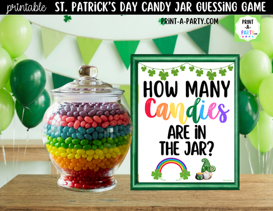 St. Patrick's Day Rainbow Candy Jar Guessing Game Printable