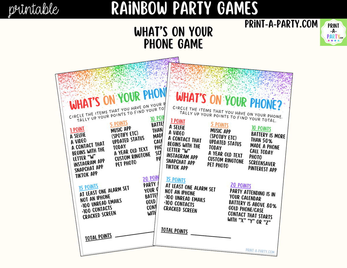 Rainbow Party Games Printable