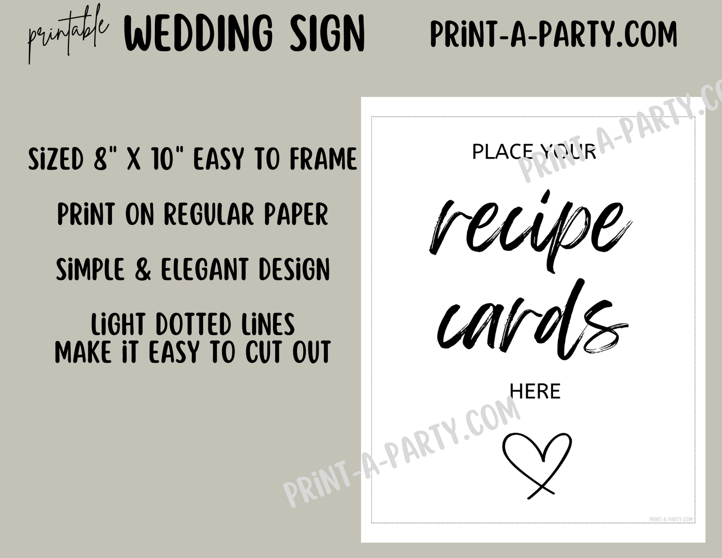PLACE YOUR RECIPE CARDS HERE | Printable Wedding Sign | Bridal Shower Sign | Shower Sign | Recipe Cards Sign