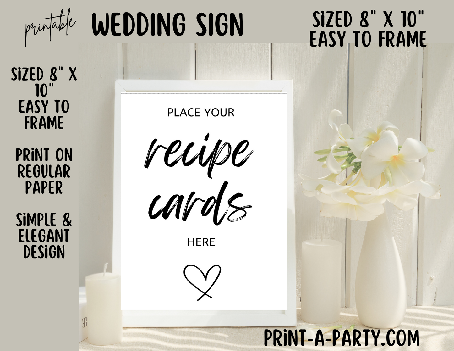 PLACE YOUR RECIPE CARDS HERE | Printable Wedding Sign | Bridal Shower Sign | Shower Sign | Recipe Cards Sign