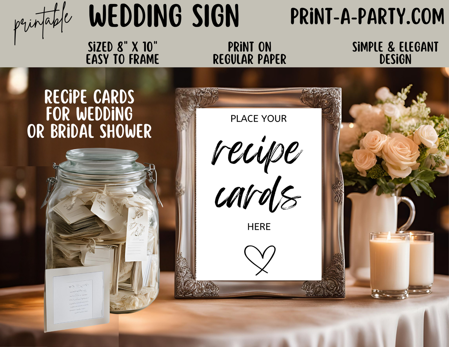 PLACE YOUR RECIPE CARDS HERE | Printable Wedding Sign | Bridal Shower Sign | Shower Sign | Recipe Cards Sign