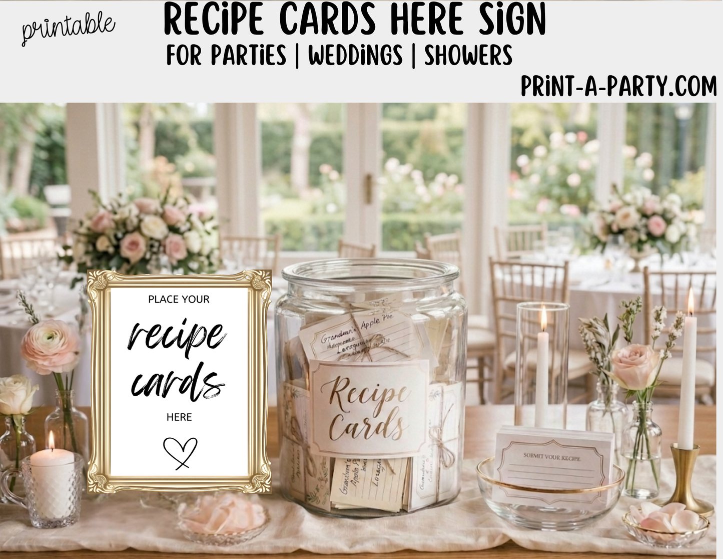 Printable Recipes Cards Sign (8x10) - Wedding Shower Decor - Instant PDF Download
