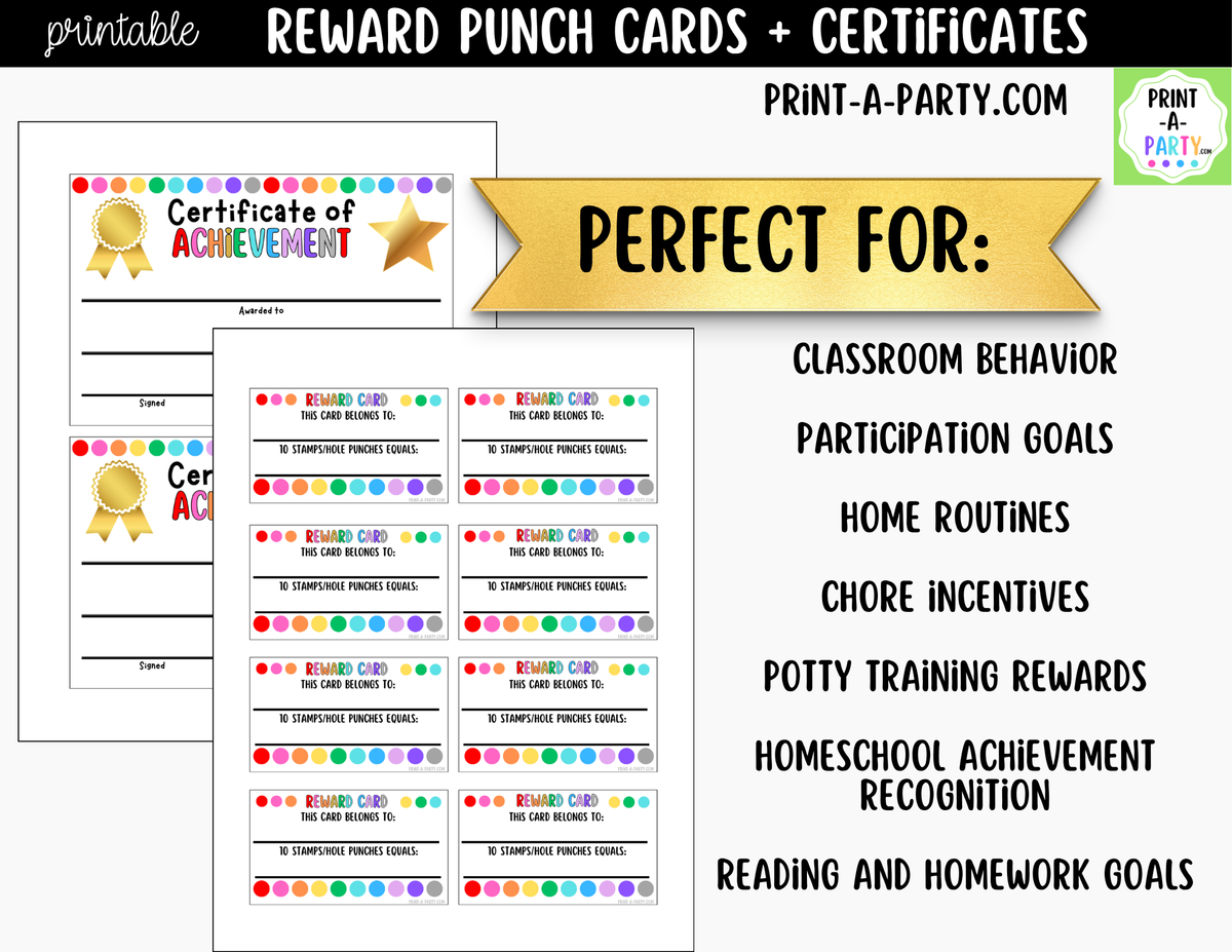 Colorful Polka Dots Reward Punch Cards & Certificates Printable