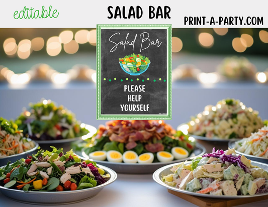 Editable SALAD BAR - Chalkboard - Printable Sign and Food Labels - For Parties, Showers, Office Events, Holidays and more!