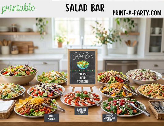 Salad Bar Sign (8x10) & Salad Tent Cards - Printable Party Buffet Decor
