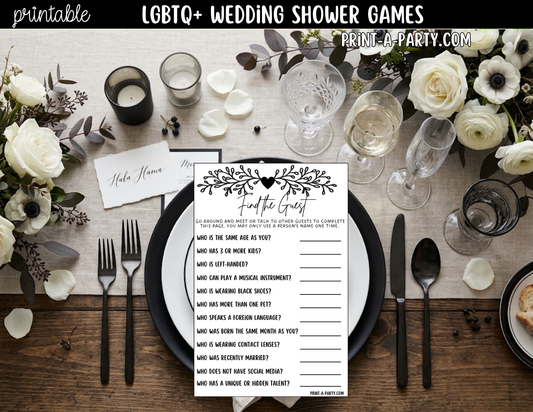 LGBTQ+ Wedding Shower Games Printable | Black Vine & Heart
